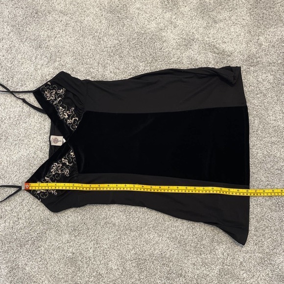 In Bloom Black Stretch and Velvet V Neck‎ Chemise Size Large Pre-Owned - Picture 7 of 7
